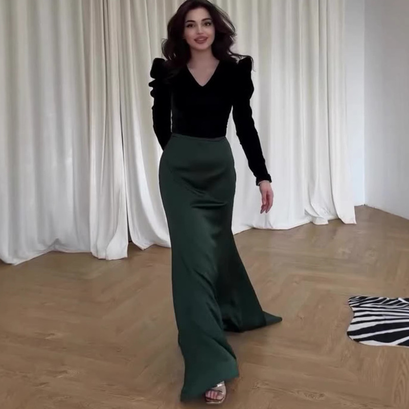 Patchwork Amazon 2024 Intellectual V-Neck Tie Velvet Elegant Waist-Cinching Long Dress Autumn European and American Fashion Patchwork Amazon 2024 Intellectual V-Neck Tie Velvet Elegant Waist-Cinching Long Dress Autumn European and American Fashion