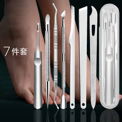 売れ筋ペディキュアナイフセット、ステンレス鋼角質フォーク、双頭爪削り、フットスクレーパー、スチールプッシャー、角質除去ツール