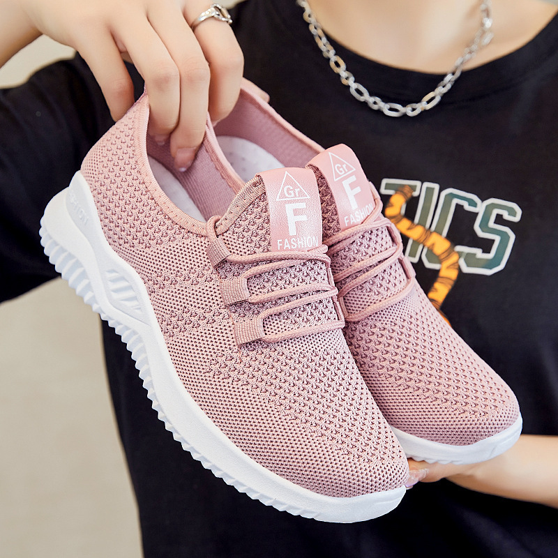 Women's Shoes 2026 Cross-Border Wholesale Casual Fashion Running Shoes Fly-Knit Breathable Women's Shoes Soft Sole Trendy Sports Shoes