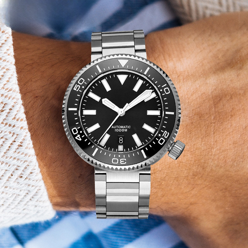 addies厂家男士自动机械表商务C3夜光1000m潜水防水钢表机械机芯