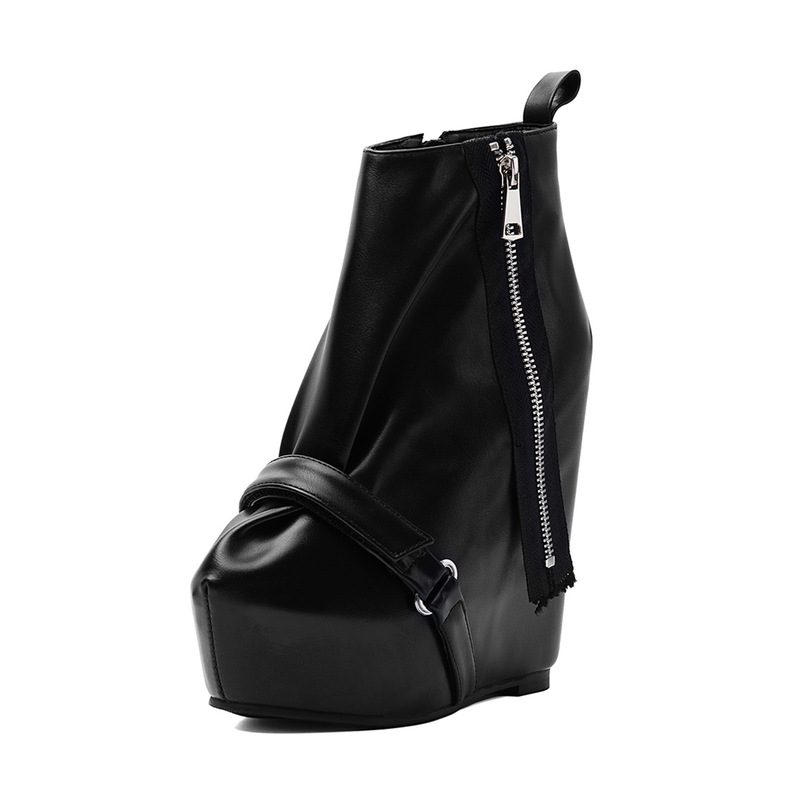 European and American Foreign Trade Style Gothic Leather Buckle Wedge Heel Thick-Soled High-Heeled Large Size Women's Short Boots for Halloween European and American Foreign Trade Style Gothic Leather Buckle Wedge Heel Thick-Soled High-Heeled Large Size Women's Short Boots for Halloween