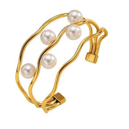 Cross-border European and American new luxury simple high-grade pearl line beauty 18k304 stainless steel bracelet 