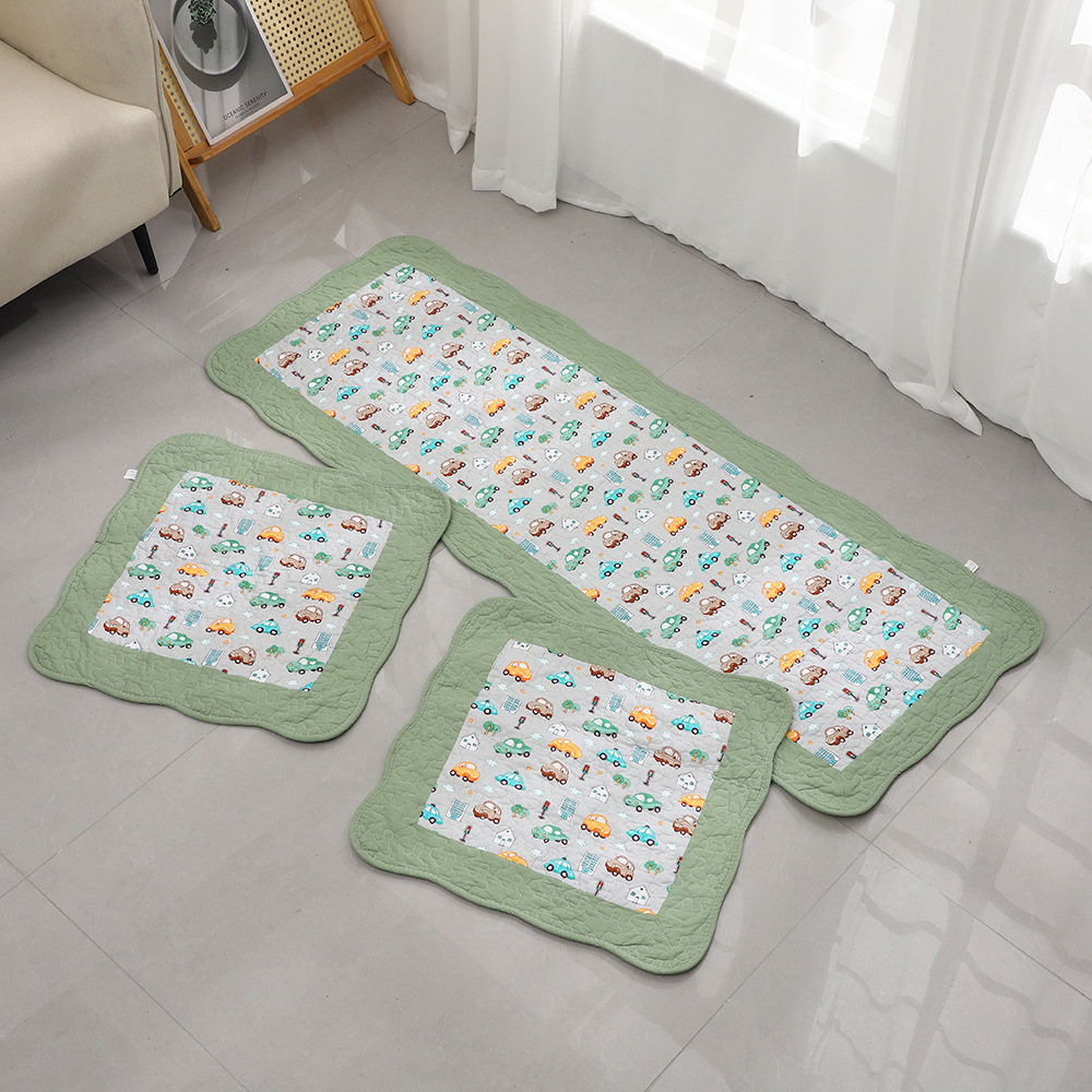 Retro Floral Wavy Edge Car Mat, Chair Mat, Non-Slip Floor Mat, Cotton Quilted Long Bedside Mat, Home Wholesale