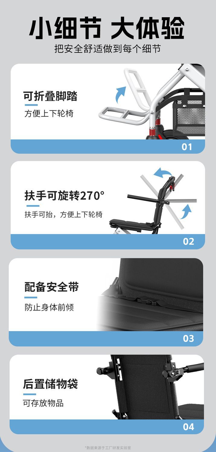 Lightweight Foldable Wheelchair Manual with Shopping Basket