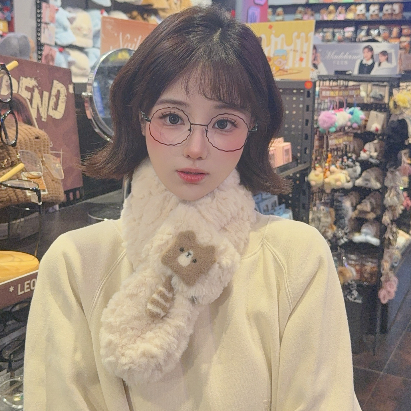 Dongdaemun Soft Imitation Fur Pure Color Embossed Raccoon Fur Scarf Autumn and Winter Warm Imitation Rabbit Fur Collar for Women