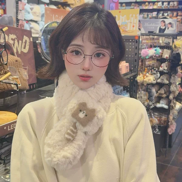 Dongdaemun Soft Imitation Fur Pure Color Embossed Raccoon Fur Scarf Autumn and Winter Warm Imitation Rabbit Fur Collar for Women