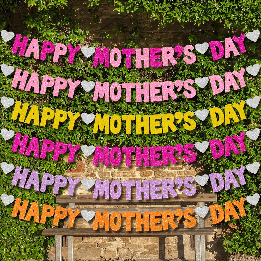 Día DE LA MADRE transfronterizo Feliz Día de la madre carta pull flag Glitter banner decoración pull flor decoración colgante
