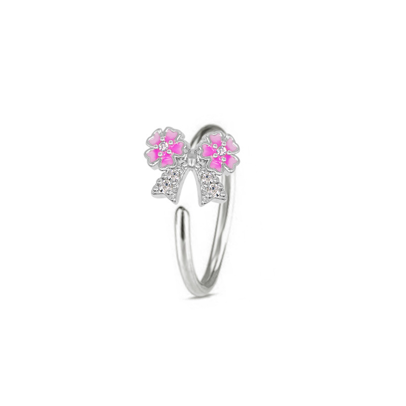 Pink Cherry Blossom Belly Button Ring Body Piercing Jewelry_voghion.com