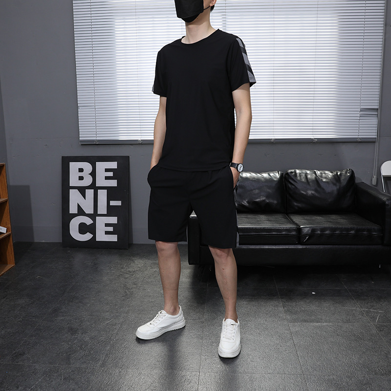 Ice Silk Sports suit Men's Summer Fashionable Brand Men's Casual T-shirt Quick-drying Men's Shorts Loose Men's Short-sleeved Fashionable