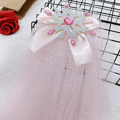 Elsa Princess Snowflake Headpiece for Little Girls, Elsa Princess Dress with Veil Clips for Children