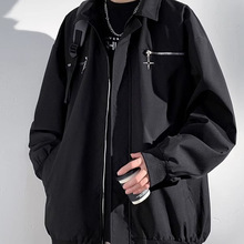 春秋季夹克男美式潮流翻领休闲外套宽松百搭痞帅韩版设计感上衣潮