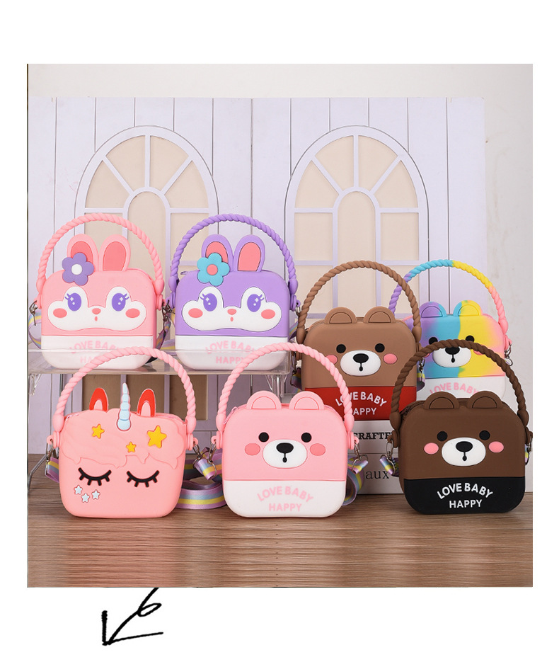 Kid's All Seasons Silica Gel Animal Cute Square Zipper Handbag display picture 2