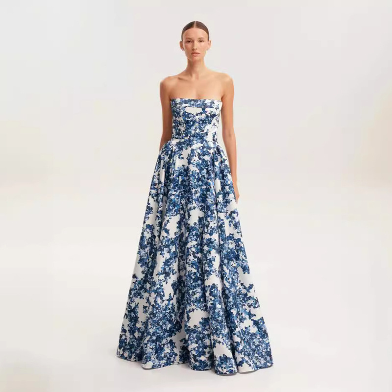 2025 Cross-Border New Spring and Summer Off-Shoulder European and American Clothing Stereo Tailoring Fairy-Like Long Elegant Evening Dress