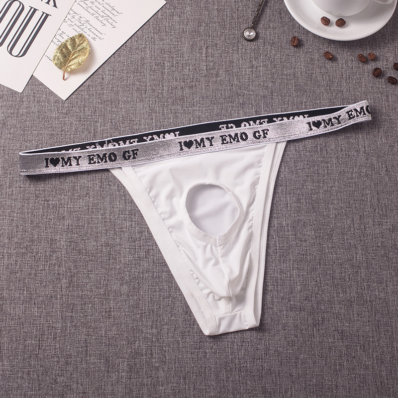 New rubber hip double thong men's U convex sexy underwear transparent hip low waist G27#