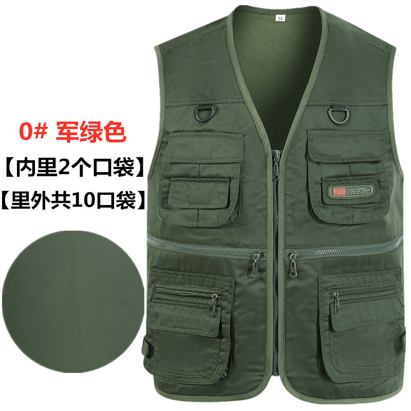 Primavera y otoño Four Seasons chaleco Chaleco de los hombres de mediana edad y ancianos papá al por mayor de los hombres multi-Bolsillo de ocio al aire libre Ejército Verde