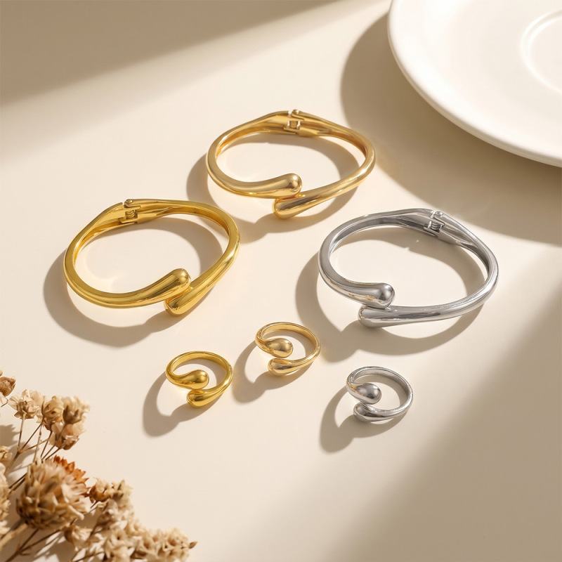 Cross-Border European and American Style Water Drop Ring and Bracelet Set, High-End Exaggerated Fashion Jewelry, Minimalist Style Wholesale