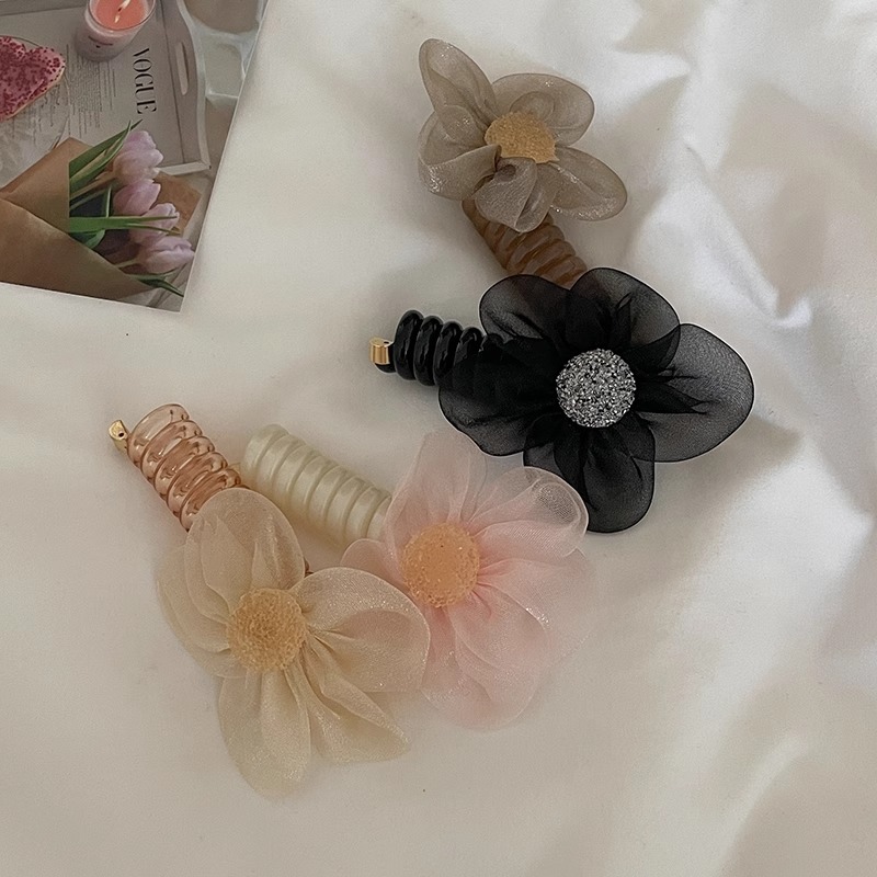 Banda de pelo de malla de alto grado temperamento femenino flor rhinestone línea telefónica cuerda de pelo accesorios para el cabello 2024 nueva cuerda de pelo de cola de caballo alta