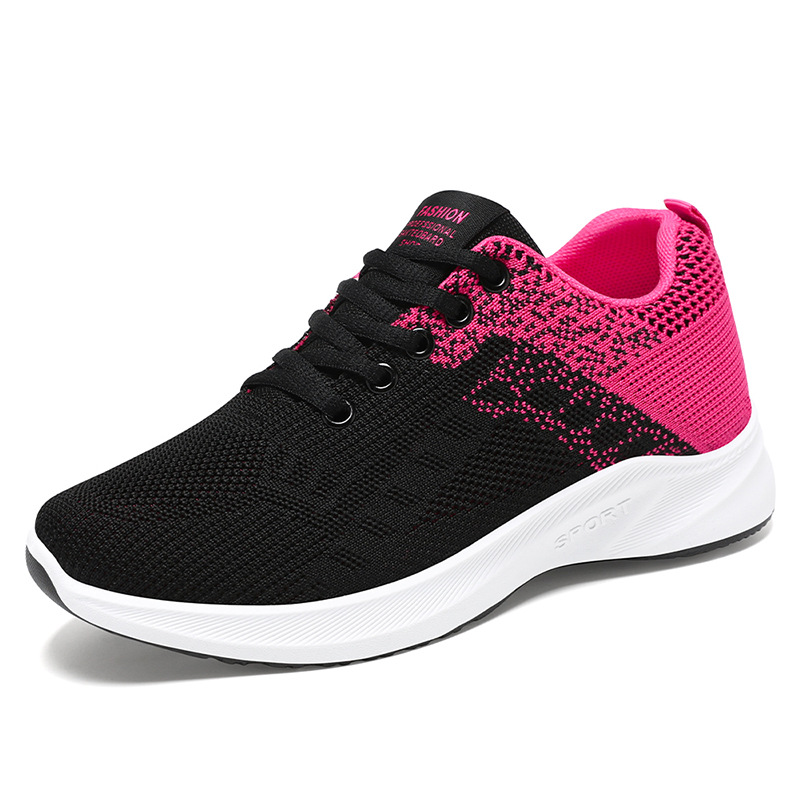 Zapatos casuales para mujer, nuevos zapatos deportivos casuales de primavera, zapatos deportivos transpirables de punto transpirables de fábrica transfronteriza, zapatos de moda para mujer