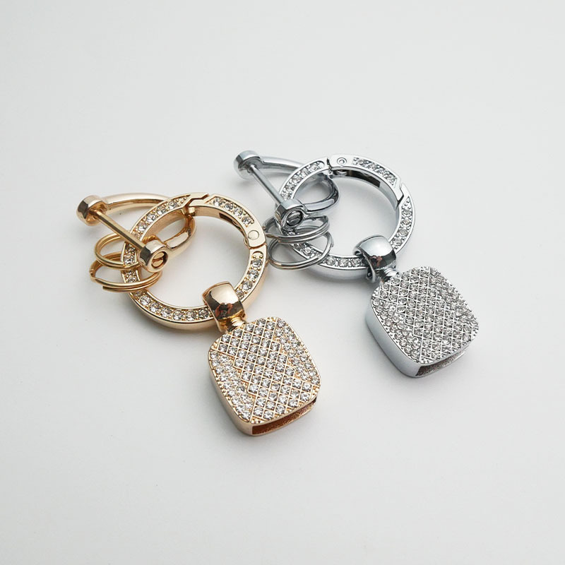 DIY Square Full Diamond Creative Keychain Car Keyring Accessory Small Gift Zinc Alloy Hanging Buckle Christmas