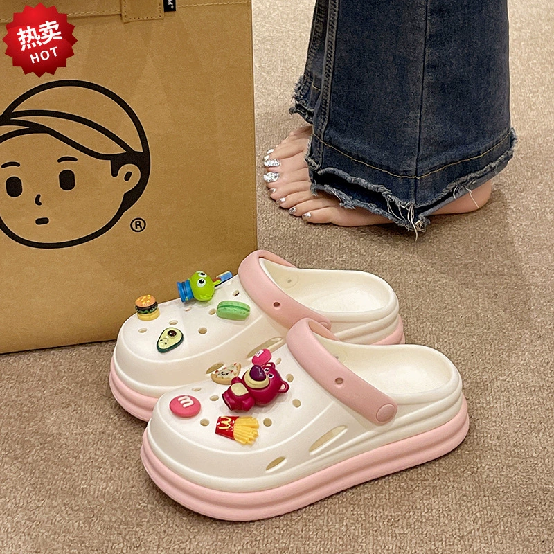 Пещерная обувь женская летняя сетка красная мода носить толстую подошвы, чтобы увеличить пляжный нескользящий мультфильм милый медведь Баотоу сандалии