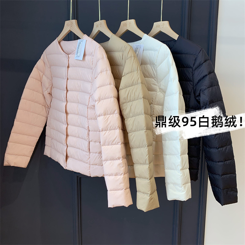 Awesome! 95 white goose down suit! Women's thin round neck long sleeve down jacket with inner liner