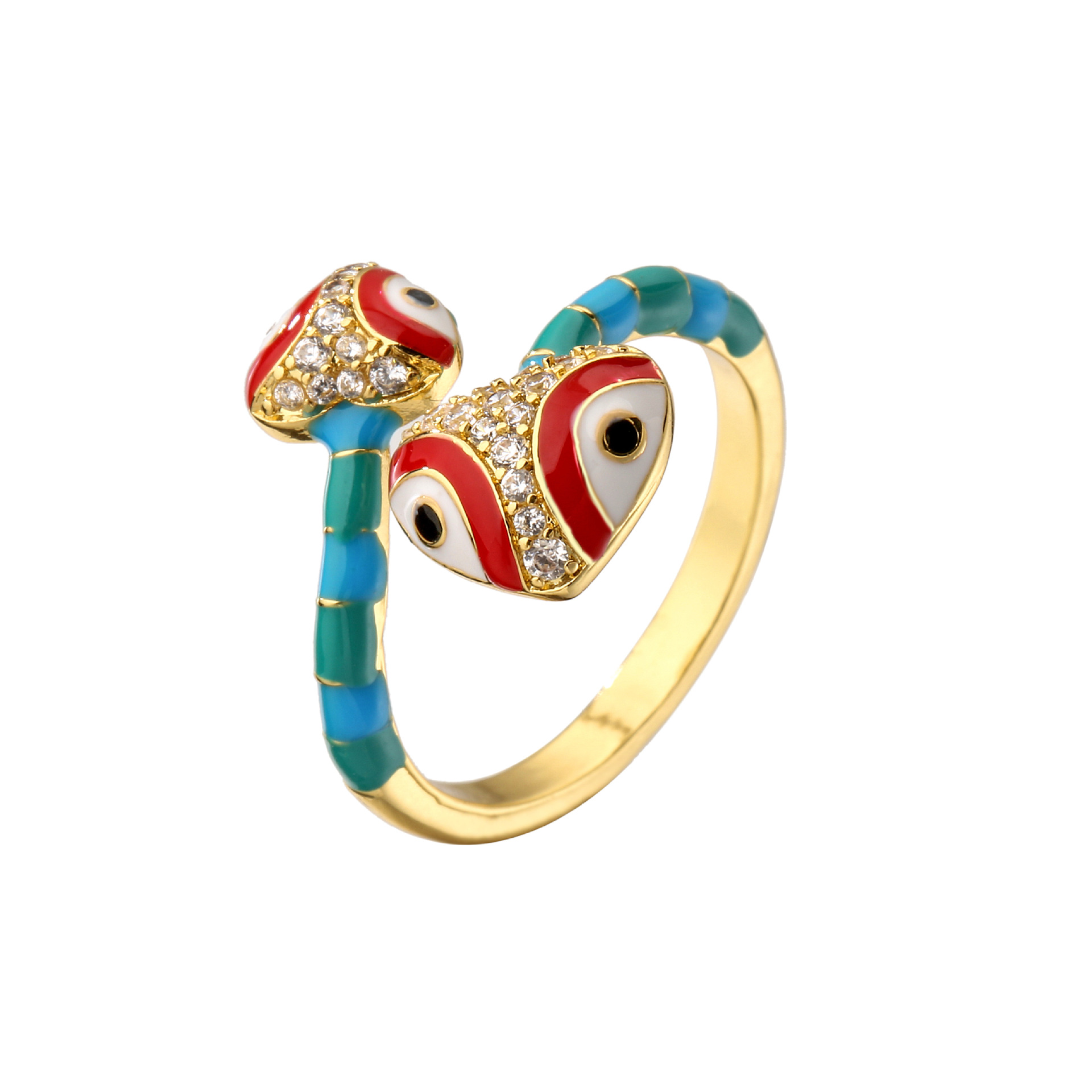 Heart-Shaped Snake Head Dripping Oil Ring Open Double-Headed Snake Eye Ring