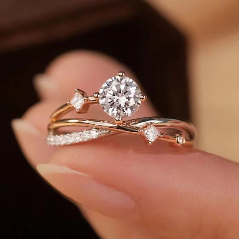Sunrise imitation moissanite ring female micro-inlaid zircon live mouth adjustment index finger ring best selling classic tremolo live broadcast