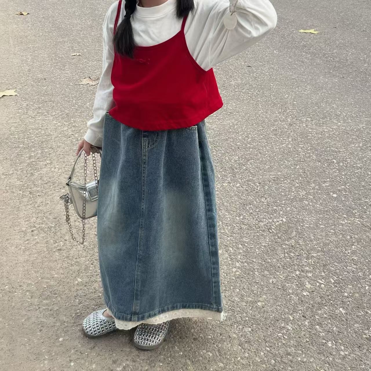Niños niñas princesa encaje suave vaqueros niños grandes y medianos estilo coreano falda de cintura elástica cuatro estaciones transfronterizas