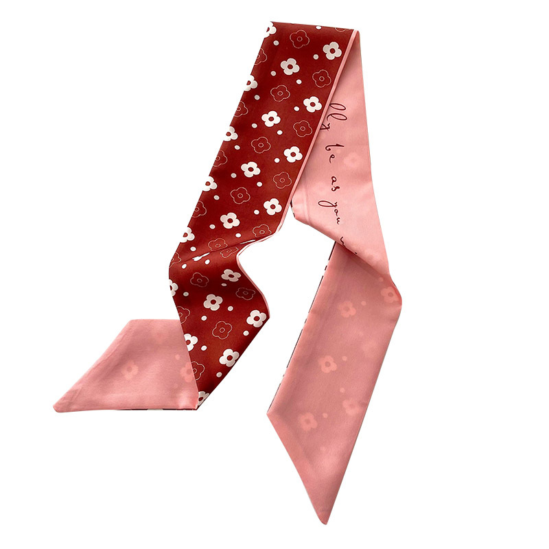 Atmósfera serie roja larga pequeña bufanda de seda para mujer bolsa de corbata de pelo pequeña flor decorativa bufanda cinta de pelo banda regalo