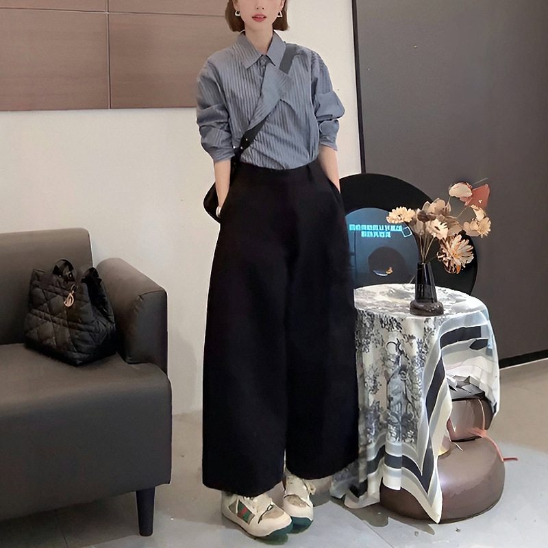春秋季新款女士设计感穿搭一整套时尚衬衫休闲阔腿裤套装|undefined