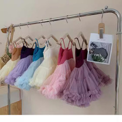 女童連衣裙夏季新款蓬蓬吊帶紗裙連衣裙女孩網紗公主短裙