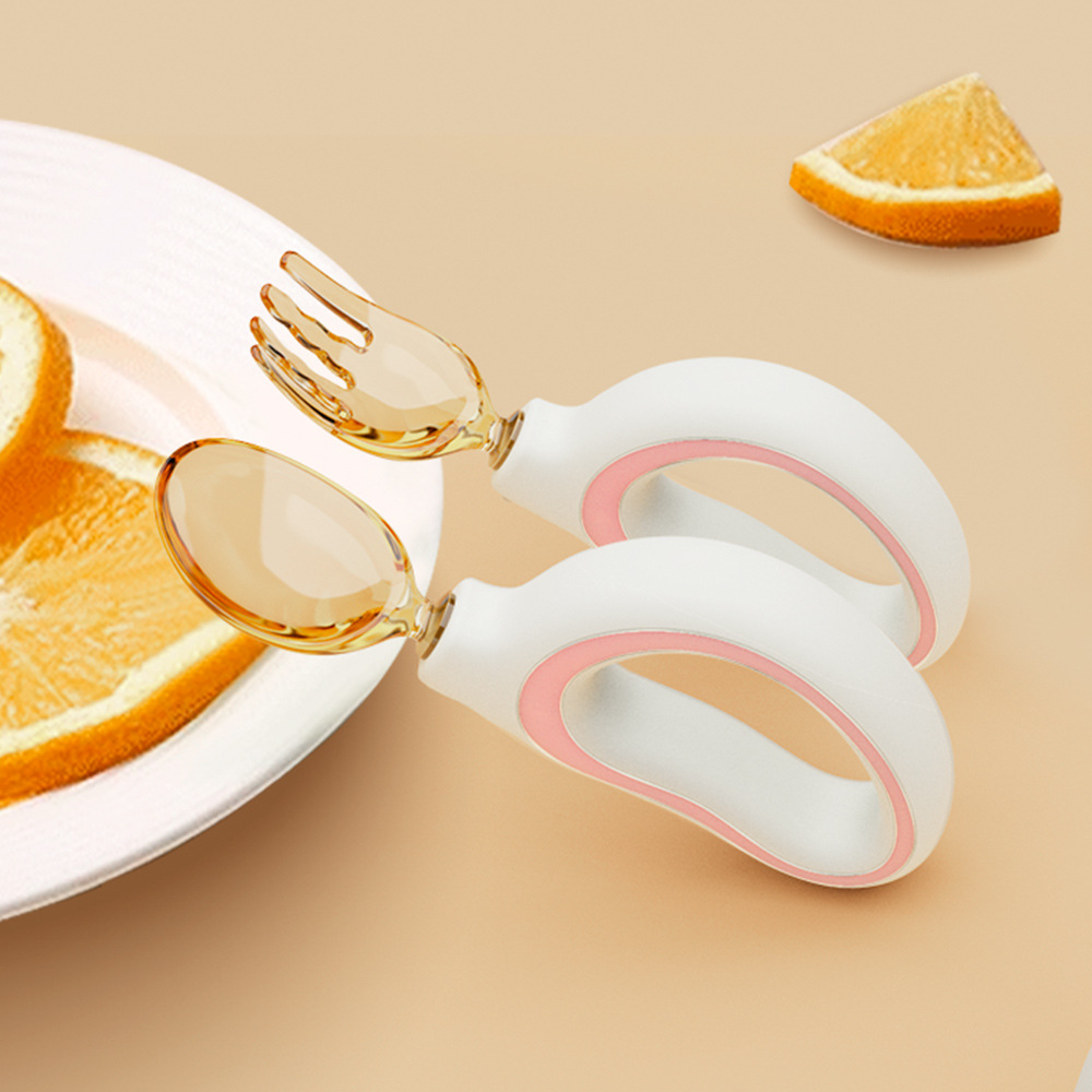 PPSU Baby Learn to Eat Training Fork Spoon Baby Learn to Eat Independently Supplementary Spoon Children's Spoon Fork Tableware