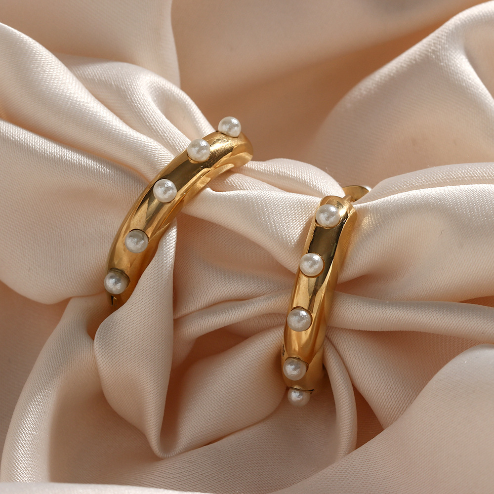 Fashion Geometric Stainless Steel Earrings Inlay Pearl Stainless Steel Earrings