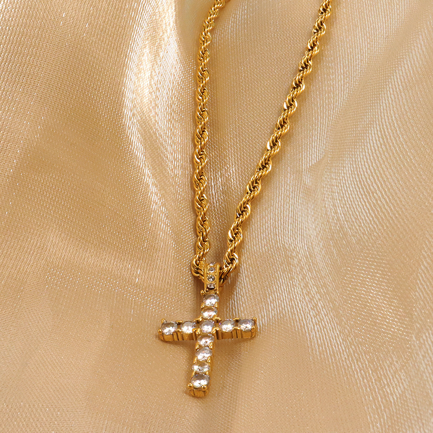 Zircon Inlay Material Pendant Necklace Classification 304 Stainless Steel Simple Style Classic Style Inlay Cross Zircon Pendant Necklace