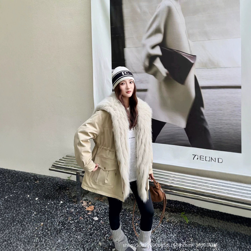 2026 New Model: Fashionable Mid-Length Parka with Fox Fur Collar, Winter Down Jacket with Duck Down Filling