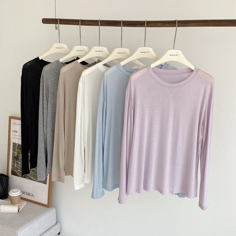 Spot Tencel Acetate Lyocell Sheep Wool Bottoming Shirt Summer Thin Round Neck Air Conditioning Sun Protection Blouse