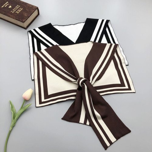 Knit Warm Autumn/Winter Striped Scarf Navy Style Cute Trendy Shirt White Dress