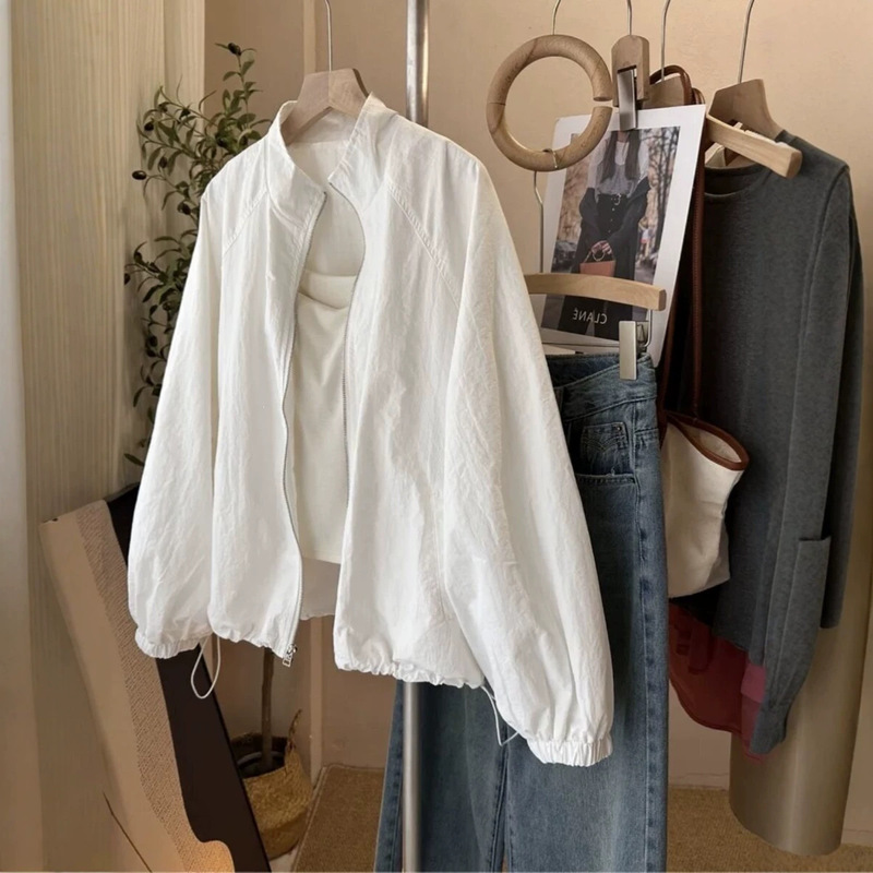 Korean Sun Protection Clothing, Thin Stand-Up Collar Jacket, Casual Windbreaker, Summer Outdoor Casual Sports Jacket, Top for Women Korean Sun Protection Clothing, Thin Stand-Up Collar Jacket, Casual Windbreaker, Summer Outdoor Casual Sports Jacket, Top for Women
