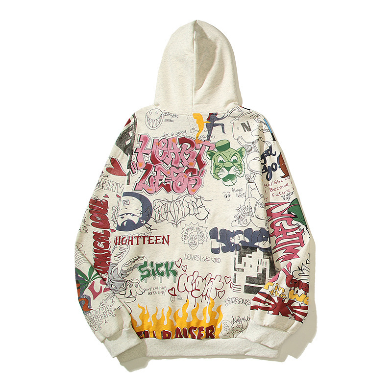 Marque de mode américaine High Street Madonna graffiti peint à la main rétro vieux sweat-shirt à capuche pour hommes et femmes veste ample à capuche_voghion.com
