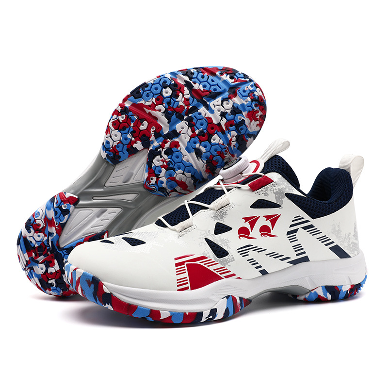 Transfronterizos de tamaño grande nueva moda botón giratorio suela de goma zapatos de entrenamiento de bádminton zapatos de tenis anti-deslizante transpirable