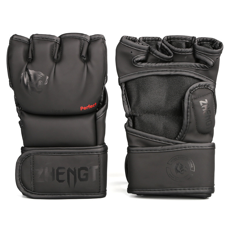 ZZTY Adulto Sanda Entrenamiento Guantes de boxeo MMA Guantes de lucha Saco de arena Juego de medio dedo ufc Guantes de boxeo profesional