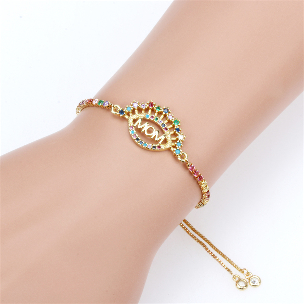 Fashion Motheru0027s Day Copper Diamond Letter Hand Jewelry Devilu0027s Eye Bracelet
