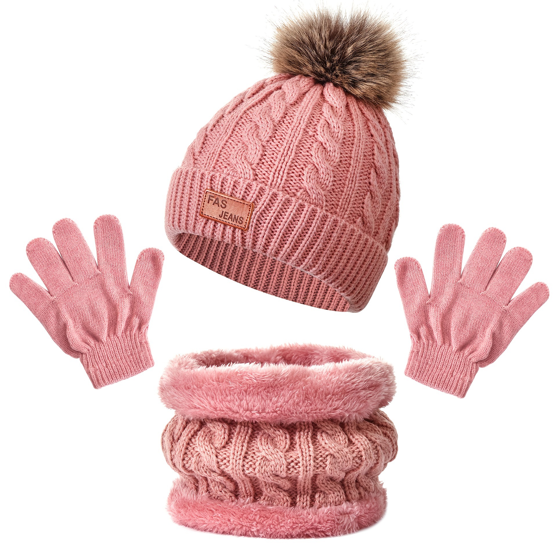 Conjunto de sombrero, bufanda y guantes para niños de tres piezas, estilo Europa/EE.UU., otoño/invierno
