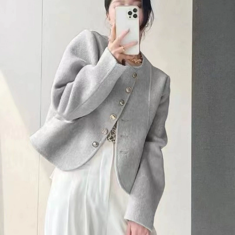 Куртка, двустороннее пальто, в стиле Chanel, круглый воротник, тренд сезона, для подростков