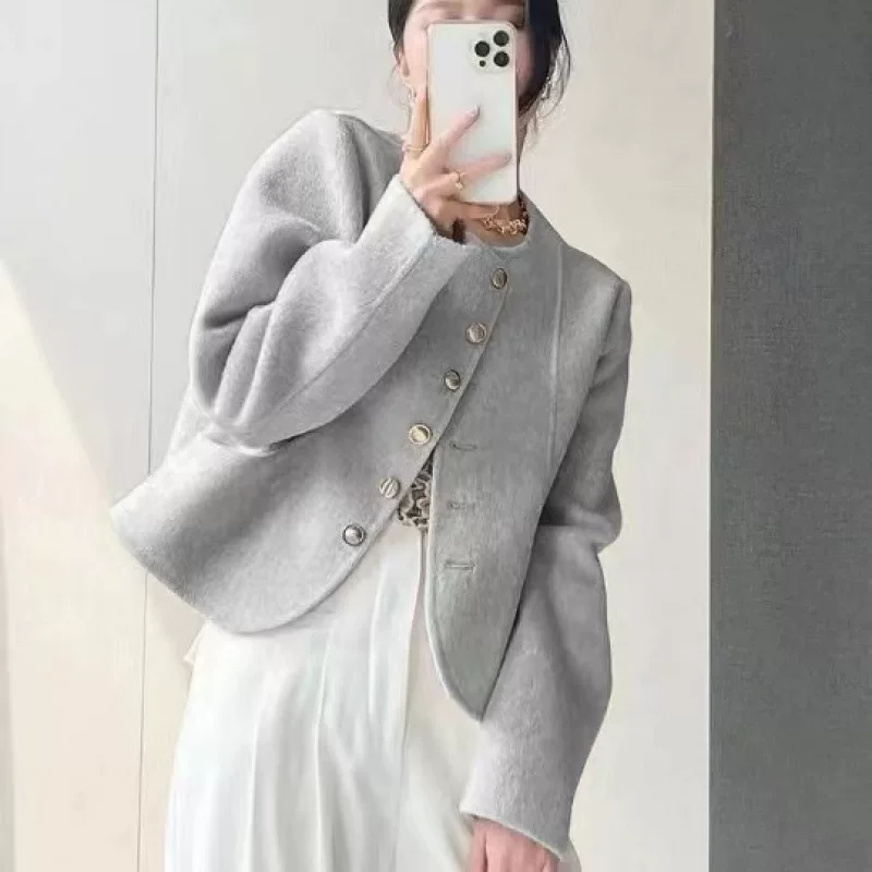 Куртка, двустороннее пальто, в стиле Chanel, круглый воротник, тренд сезона, для подростков