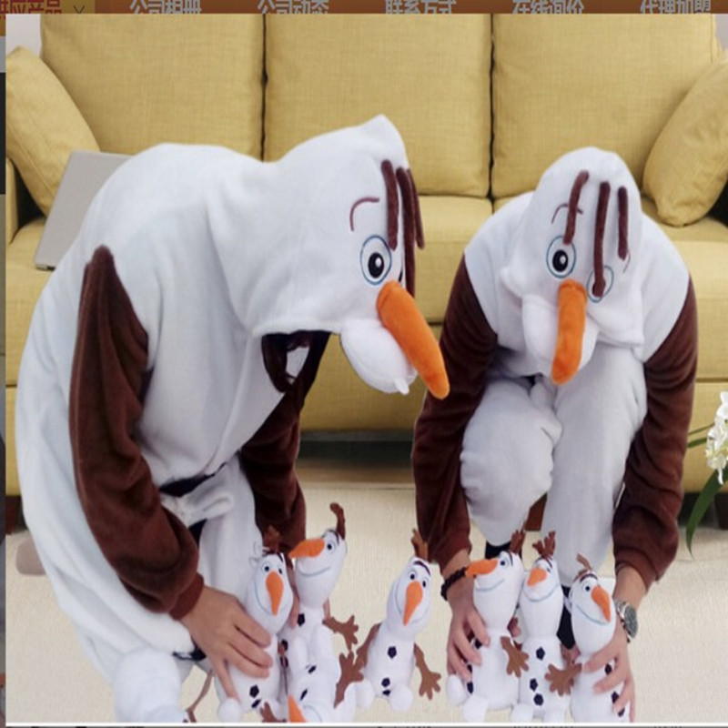 Autumn and Winter Performance Clothing Chai Dog Xuebao Snowman Cartoon Conjoined Pajamas Large White Flannel for Men and Women Couple Home Clothes