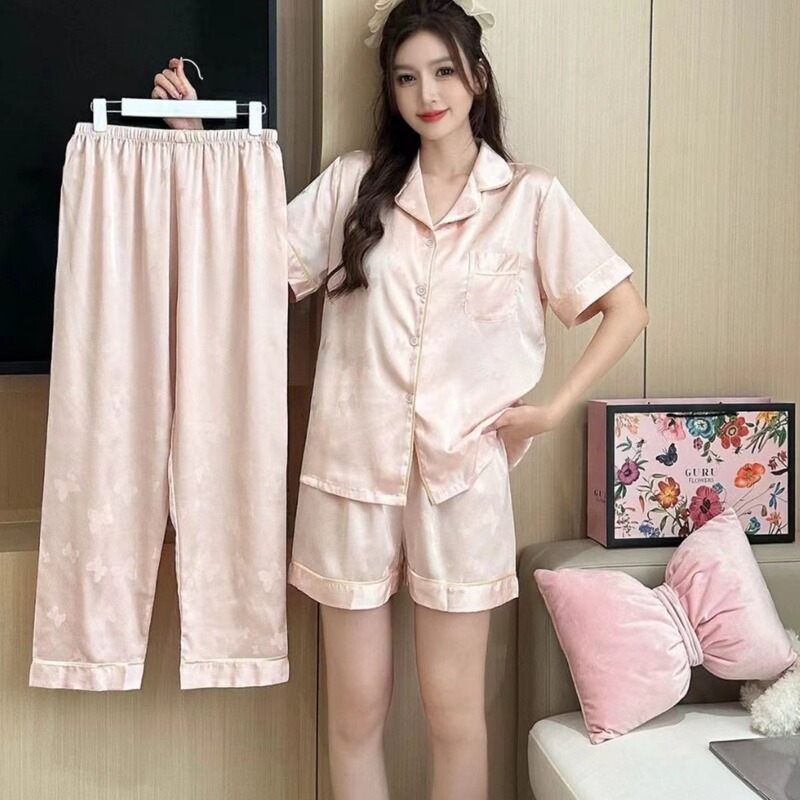 2024 Pajamas Women's Summer High-end Ice Silk Short-sleeved Pants suit 2024 New Arrival Light Luxury Outwear Home Clothes