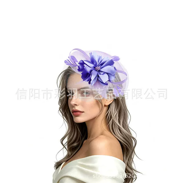 Amazon cross-border feather headpiece, bridal hair accessory, tulle hat, tea party, horse racing festival, elegant styling