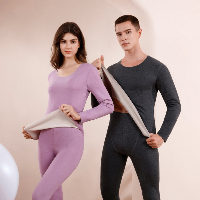 Cashmere silk thermal underwear women's suit winter bottoming velvet seamless heating autumn clothes long pants men's warm clothes