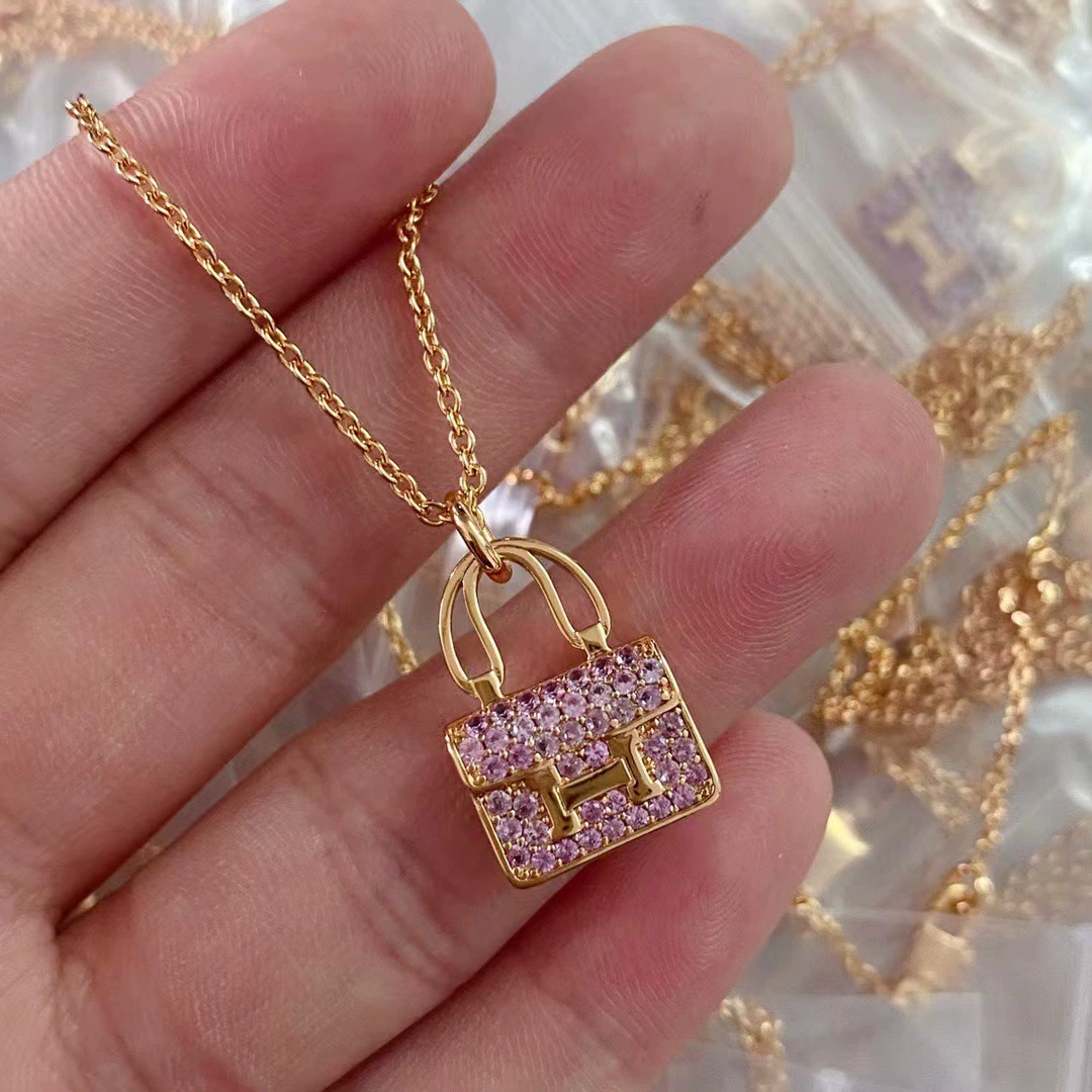 Классическая сумка, ожерелье, золотой кулон, образец серебро 925, 18K, розовое золото